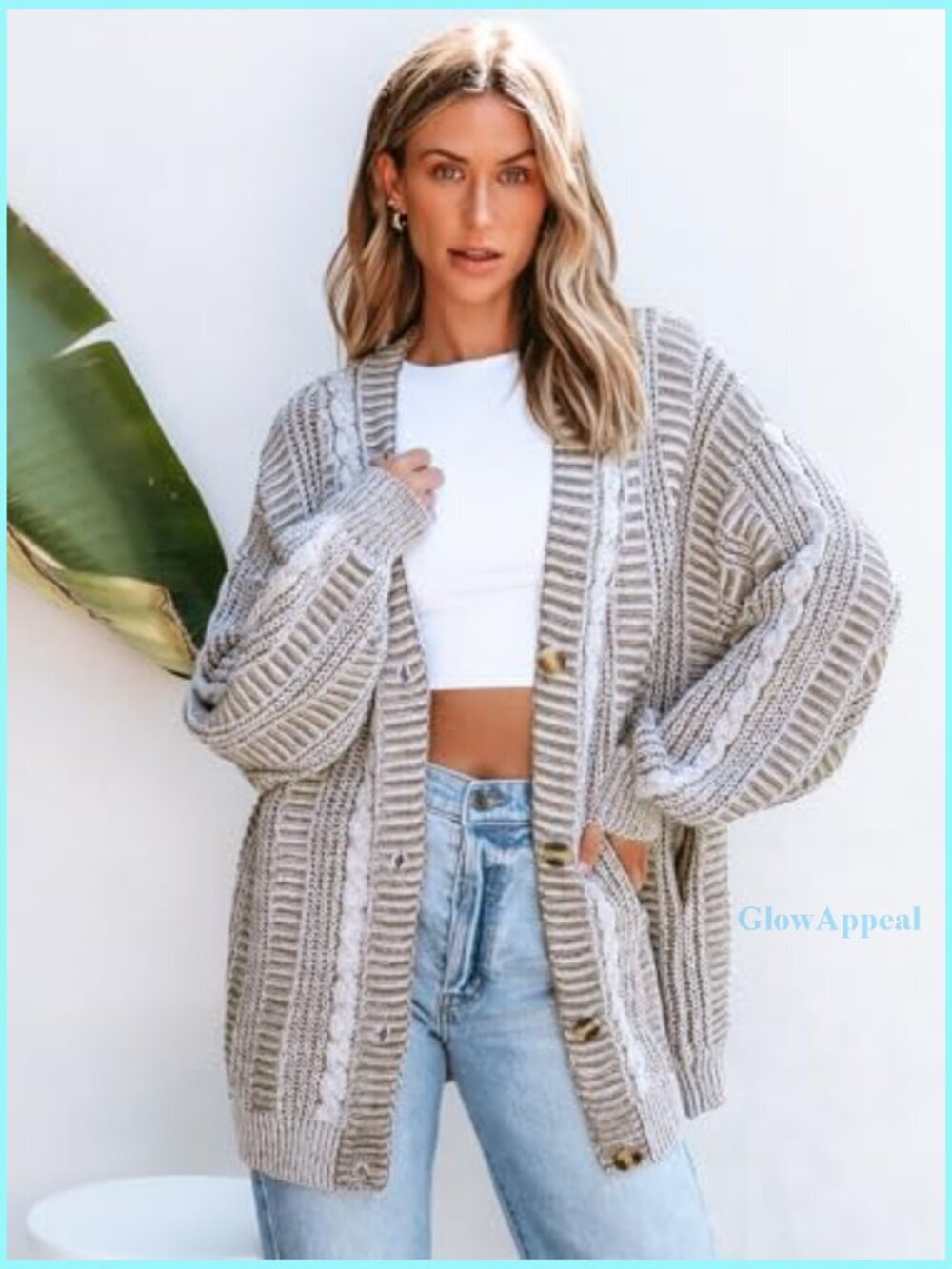 Oversized Chunky Knit Cardigan Sweater with Pockets, Open Front - Picture 4 of 6